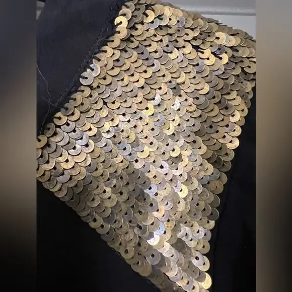 Madewell Black Silk & Gold Sequin Shoulder Accent Back Ribbon Cutout Dress - Picture 7 of 12